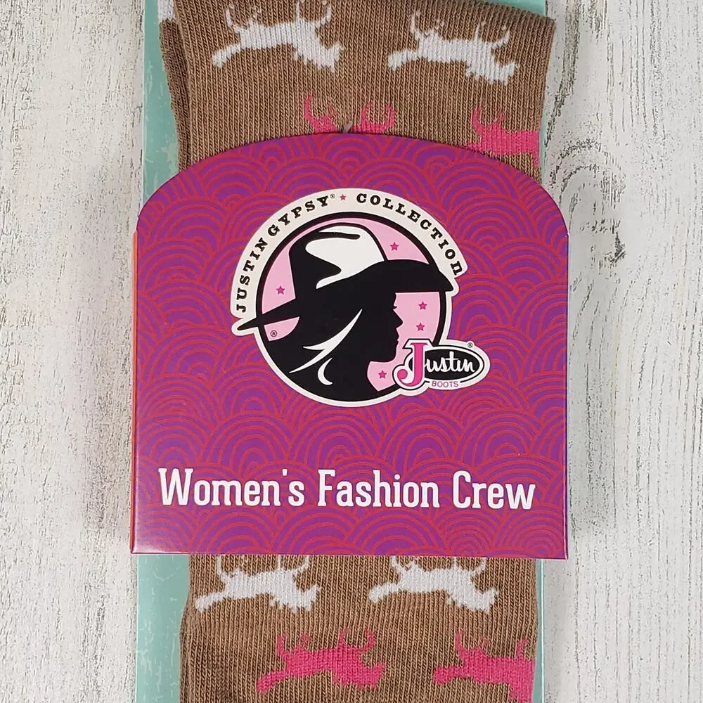 NWT Justin Boots Fashion Cushioned Sole Horse Crew Socks Women's Size Small